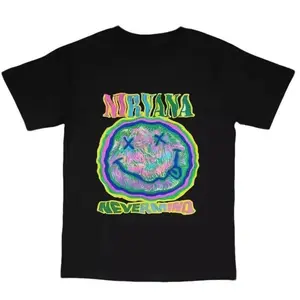 Nirvana Smiley Graphic Tee Shirt, Oversized Womenswear Top Comfortable Underwear Lady Round Neck Tshirt Summer Streetwear T-Shirt Crewneck