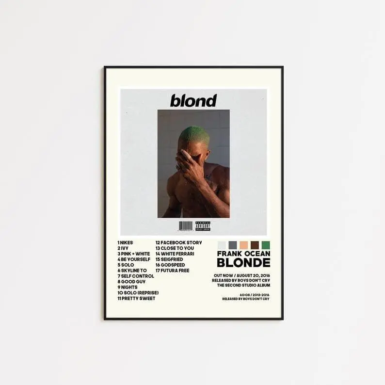 Frank Ocean Blonde Tracklist Music Album Cover Poster Print - Custom Eco-Friendly High-Res Fade-Proof 18x12 in Luster Paper Wall Art, Room Inspo Home Decor Accent for Kid Room, 12X18 Inches