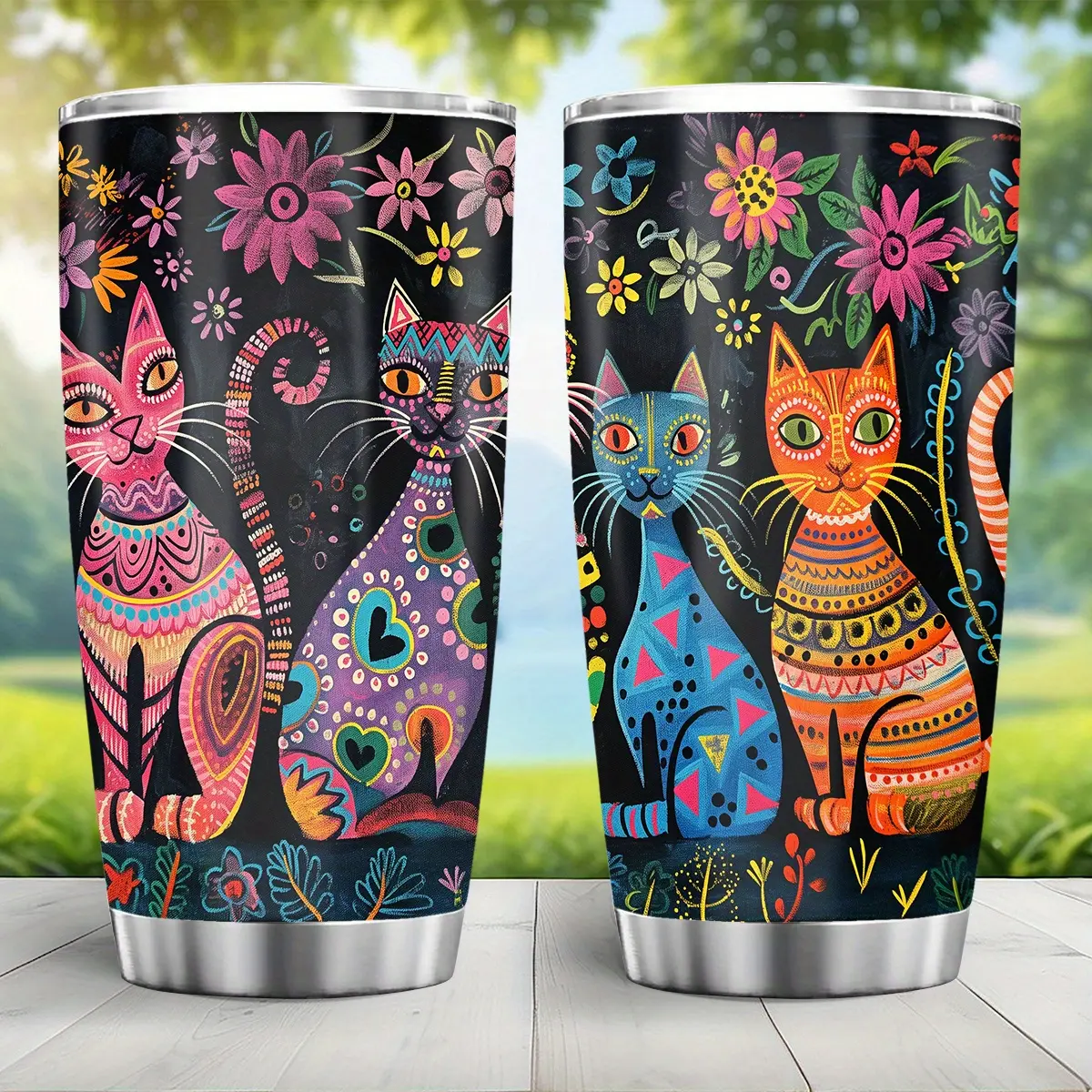 20oz  Stainless Steel Insulated Tumbler |   Modern Metal Cat Design Cat Mug |   Durable, Easy-Clean Gift for Cat Lovers |   Christmas, Birthday