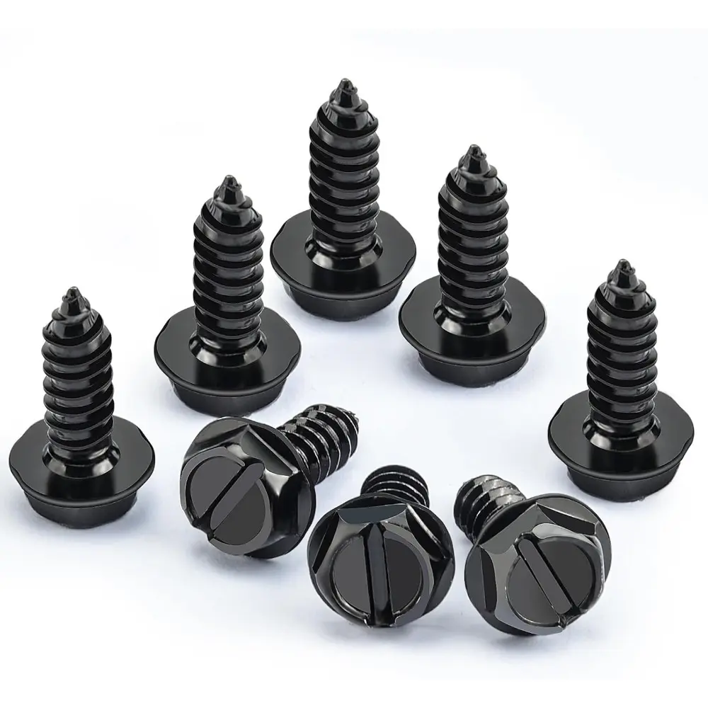 Automotive Premium Stainless Steel License Plate Screws - Rust-Proof, Anti-Rattle License Plate Bolts (Black, 8PCS)