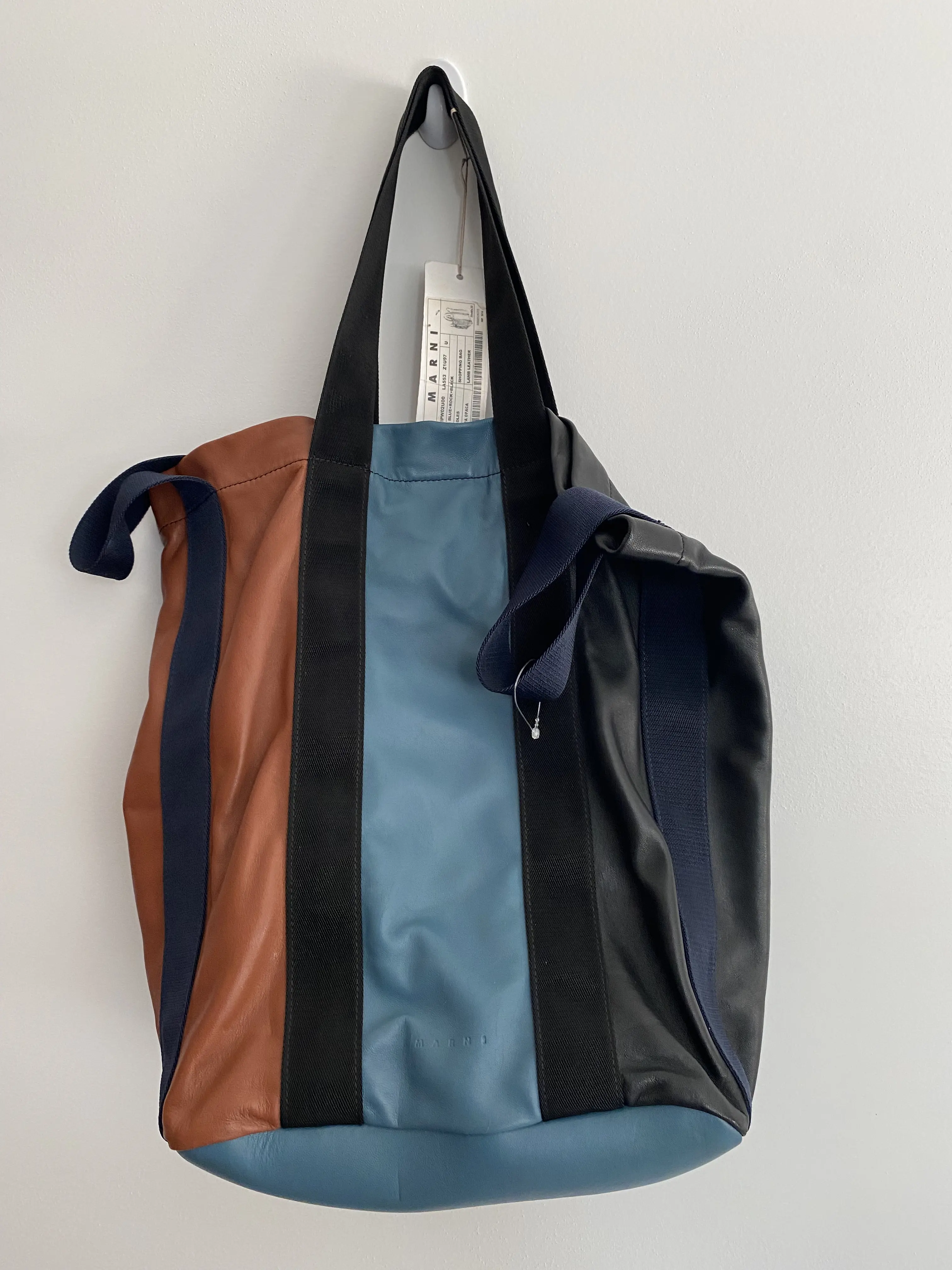 Authentic Marni Stylish Leather Large Shoulder Tote Bag - Blue, Rock, Black