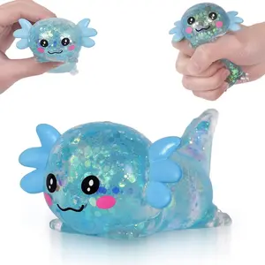 Axolotl Squishy Stress Ball, Soft TPR Slow Rising Squeeze Toy, Cute Axolotl Fidget Toy for Stress Relief, Anxiety Calming Sensory Toy for Kids Adults(Blue Lie Axolotl)