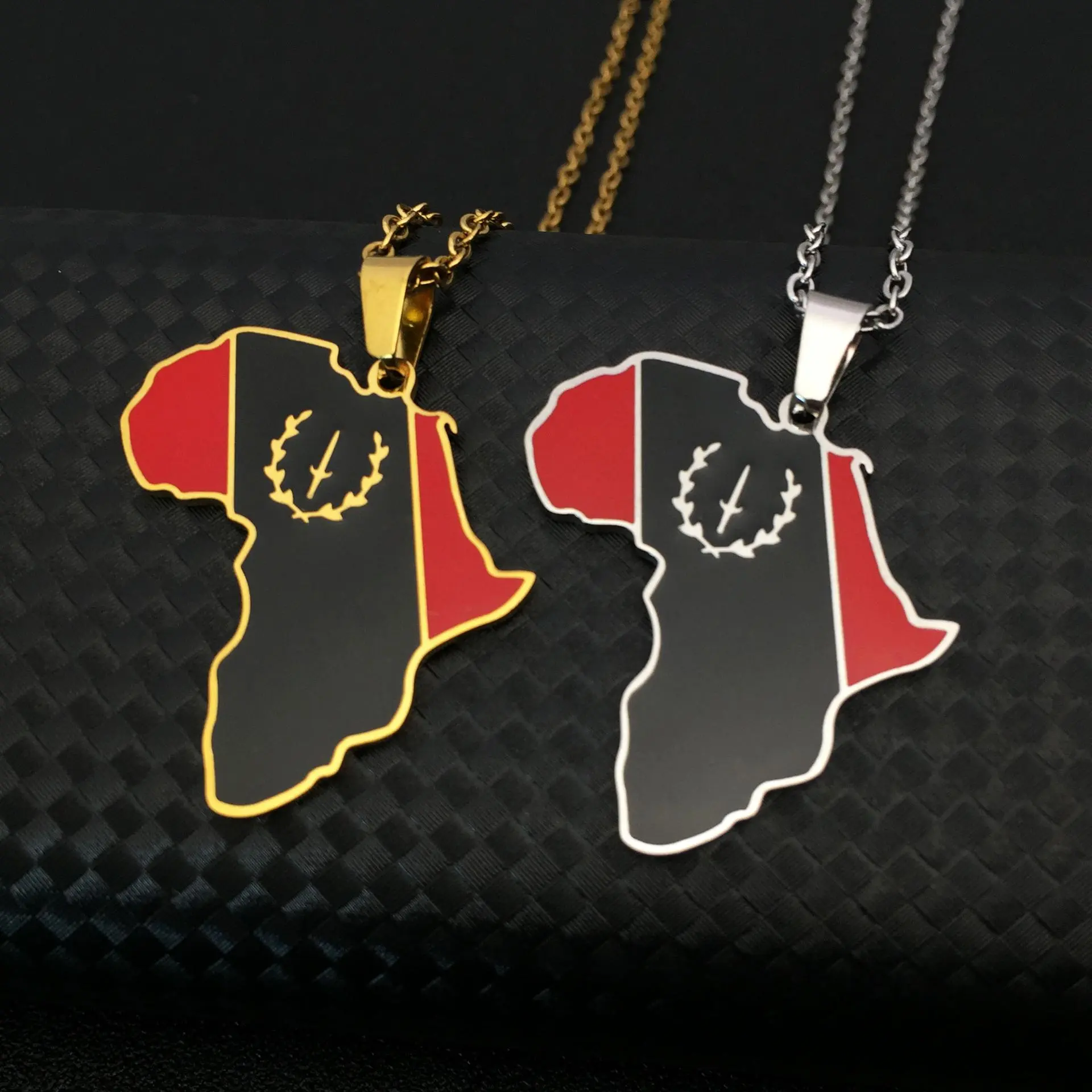 Black American flag map necklace, Africa map necklace, creative map necklace, unisex, Christmas gift, couple jewelry.