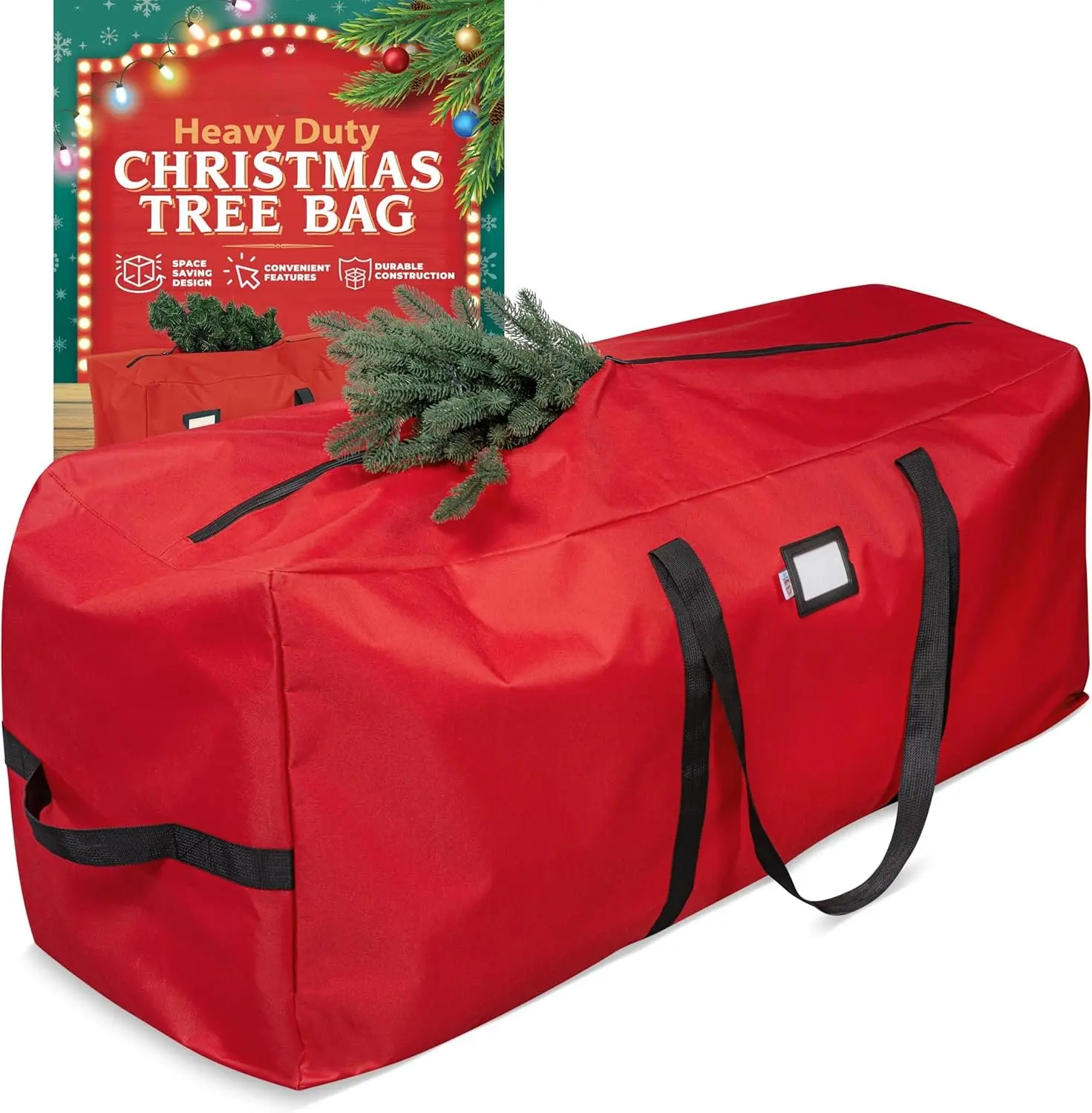 Heavy Duty Artificial Christmas Tree Storage Bag Fits Up to 9ft Tall,  with Durable Handles & Zipper Xmas Tree Storage Bag (RED)