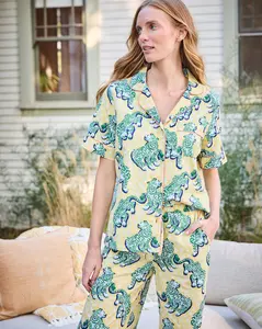 Tiger Queen - Short Sleeve Top & Cropped Pants Set - Citrine
