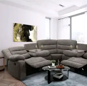 Sectional Manual Recliner Living Room Set Grey Color