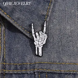 US-LUX - Punk Rock Skeleton Hand Brooch Enamel  Pins Creative Love You Gesture Metal Brooch Backpack Lapel Badge Halloween Jewelry Gifts