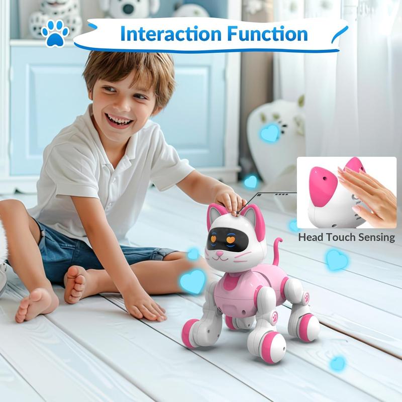 Programmable Remote Control Robot Cat Dog for Kids, Interactive Robotic Cat, Robo Cat, RC Robot with Touch Sensing, LED Eyes, Dance & Music, Sticker (White)7