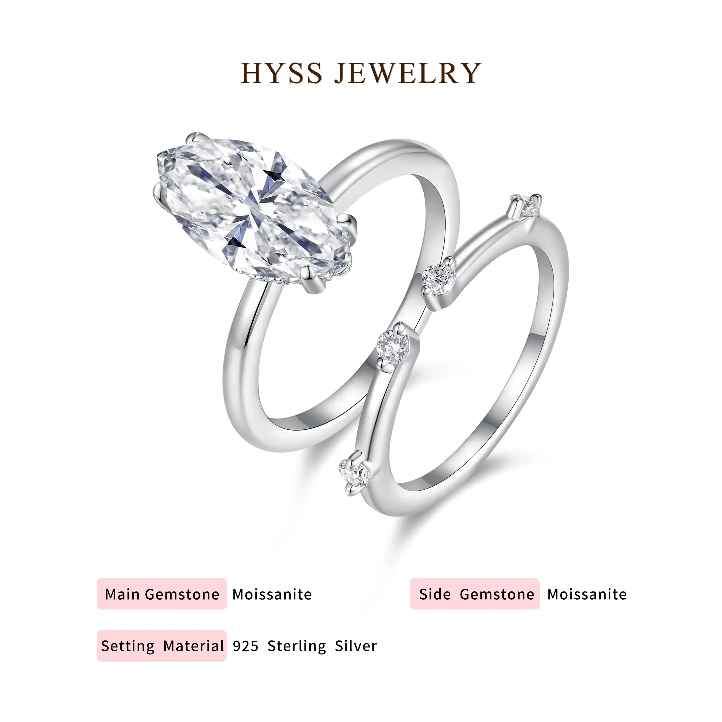 [S20] HYSS CROWN COLLECTOR 5 Carat D Color VVS1 Moissanite Ring | Double Stack | 925 Sterling Silver