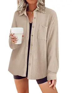 ZEAGOO Christmas Waffle Button Down Shirt Women Casual Knit Tops Long Sleeve Loose Fit Shacket with Pocket