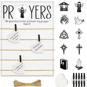 Christian Religious Gifts Prayer Board Kits for Women,Interchangeable Pray Gifts with 10 Prayer Charms,17''x12''Wood Faith Wall Art,Bible Verse Decor for Home Church Mother's Day Easter