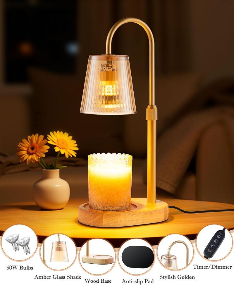 Adjustable Candle Warmer Lamp with Timer & Dimmable Light, Electric Flameless Wax Melter for Small Jar Candles, Height Adjustable Top-Down Heater, Modern Home Desk Decor, Perfect Gift for Women & Mom on Birthday