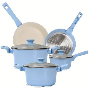 [Game-changer]Non-Toxic Nonstick Ceramic Pro 11pcs pots and pans set complete Cookware Set with Lids,Kitchen Outdoor Induction Compatible Stackable Healthy Easy Care Aluminium Lightweight Oil Sturdy Multifunctional Non-stick Egg Skillet enamel cup tool