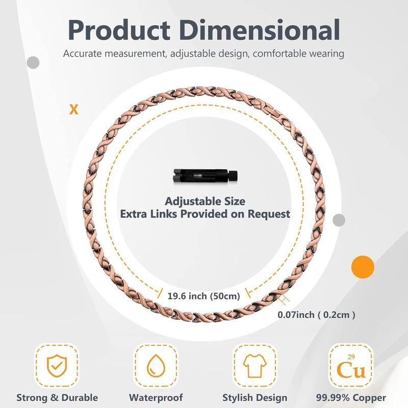 Copper Necklace for Women Men Pure Solid Copper Chain Necklace with Magnets Unique X Shape Links Adjustable