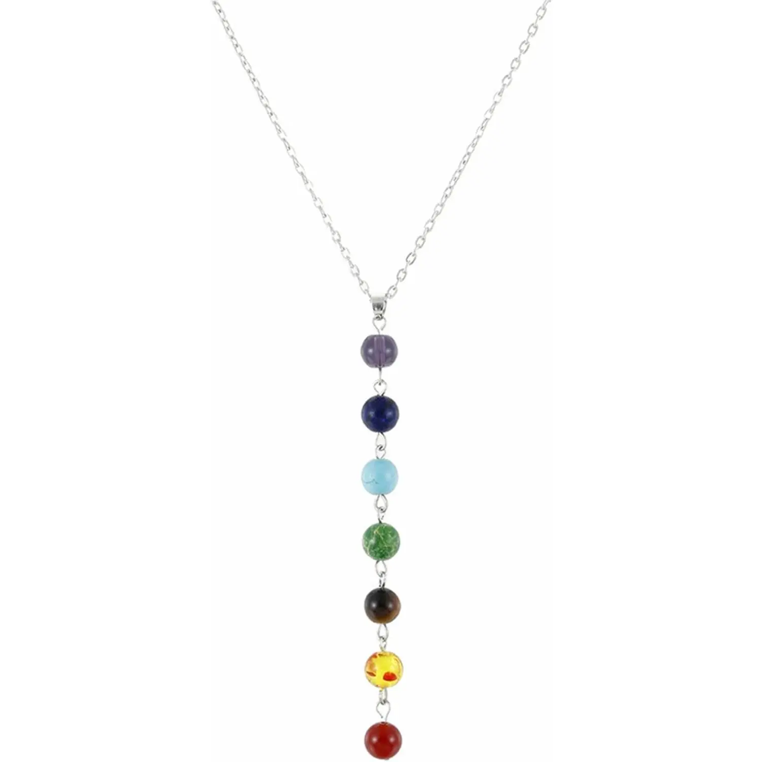 7 Chakra Yoga Beaded Necklace Handmade Long Colorful Nature Stone Beads Meditation Anxiety Relief Calm Healing Crystal Chain Pendant Necklace for Women Birthday Party Holiday Fashion Jewelry Gifts