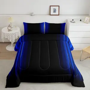 Geometric Abstract Ombre Designer Comforter Set,Dark Blue Black Striped Bedding Bed Set,Decor Modern Fashion Comforter,Inner Fill Duvet Cover