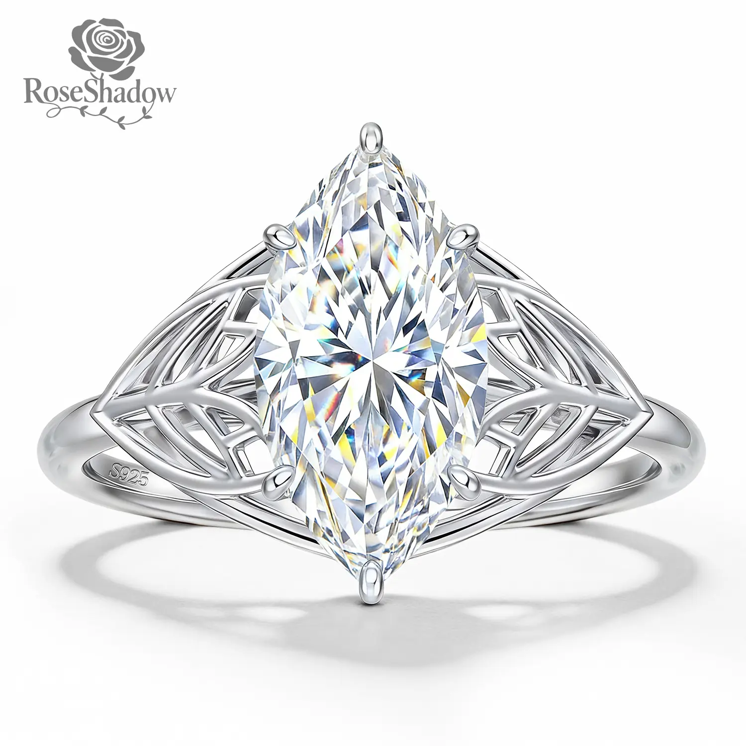 ROSESHADOW 1CT/2CT Moissanite Marquise Cut  Rings for Women Nature Inspired Ring 14K Gold Plated Sterling Silver Promise Wedding Band Bridal Festival Synthetic Moissanite Jewelry Gift with Certificate & Box