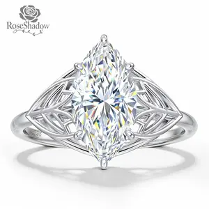 ROSESHADOW 1CT/2CT Moissanite Marquise Cut  Rings for Women Nature Inspired Ring 14K Gold Plated Sterling Silver Promise Wedding Band Bridal Festival Synthetic Moissanite Jewelry Gift with Certificate & Box