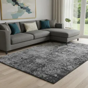 360 Stand 10x14 ft. Gray & Ivory Abstract Transitional Flat Pile Area Rug, Polyester Fiber, Machine-Made, Washable, UV Protected, Indoor Use, Modern Decor Rectangle Carpet