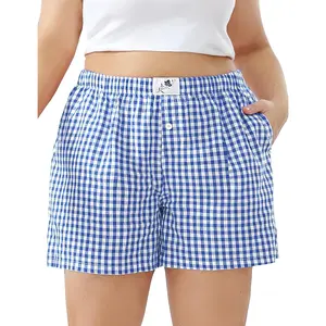 Plus Size Boxer Shorts for Women Gingham Lounge Sleep Plaid Shorts Y2K Beach Bottoms 1XL-5XL