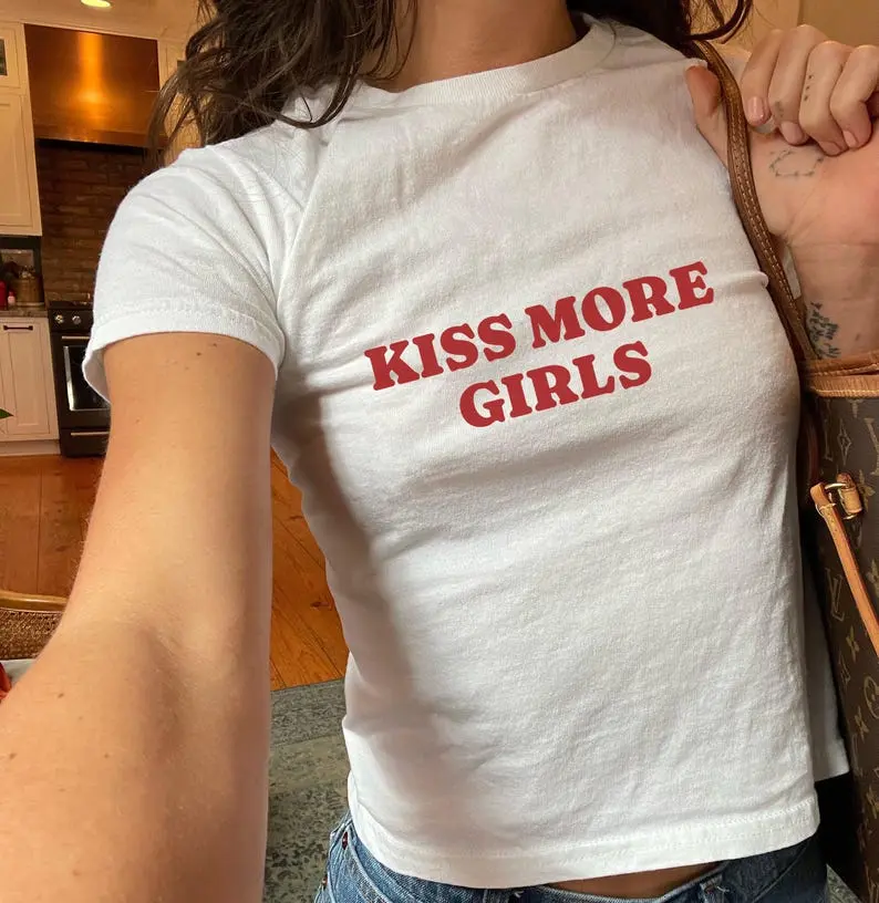 [SALE UP TO  50%] Kiss More Girls Lesbian Baby Tee, LGBTQ Pride , Sapphic Y2K , Queer Coming Out Gift