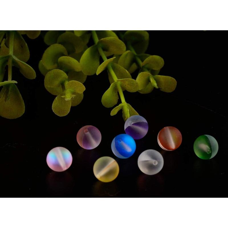 Matte Aurora Crystal Beads 100pcs 8mm Flash Glitter Shining Mermaid Round Loose Aura Bead Frosted Moonstone for Jewelry Making (Multicolor, 8mm)