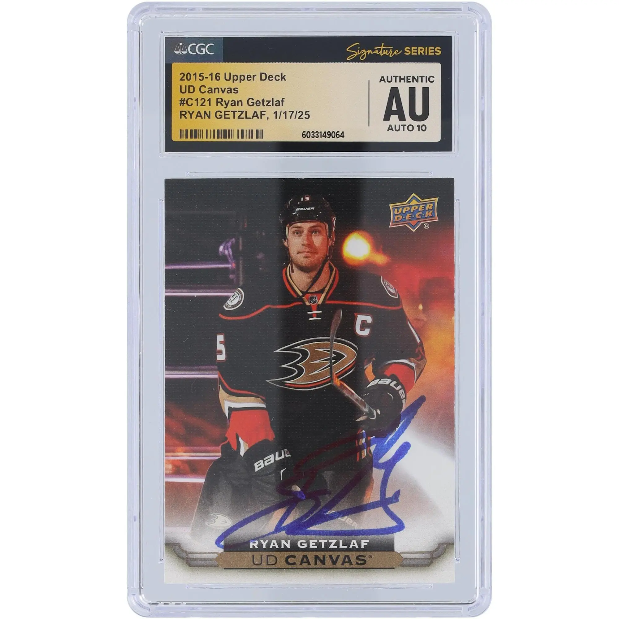 Ryan Getzlaf Anaheim Ducks Autographed 2015-16 Upper Deck Series 2 UD Canvas #C121 CGC Fanatics Witnessed Authenticated Auto10 Card - Fanatics Authentic Certified