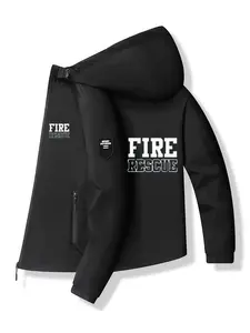 Men's Fashion Fire Rescue Print Hooded Zipper Pilot Jacket, Tactical Full-Zip Coat for Training, Emergency Work, Outdoor Activities