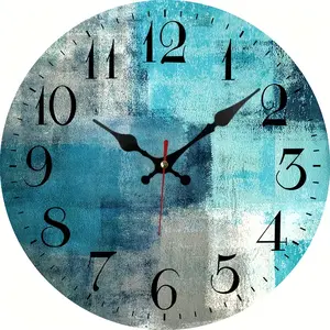 A Round Blue-Gray Clock That Is Silent And Non-Ticking, Powered by Batteries, Suitable for Decorating Living Rooms, Bedrooms, Bathrooms, Schools, Offices, And Studies