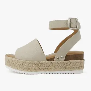 SODA Women's Open toe Sandal - TOPIC - Buckle Ankle Strap Flatform Wedge Causal Sandal