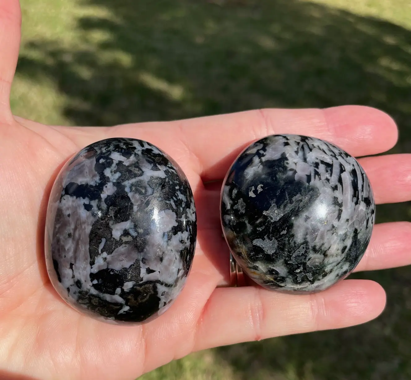 Indigo Gabbro Mystic Merlinite Crystal Palm Stone