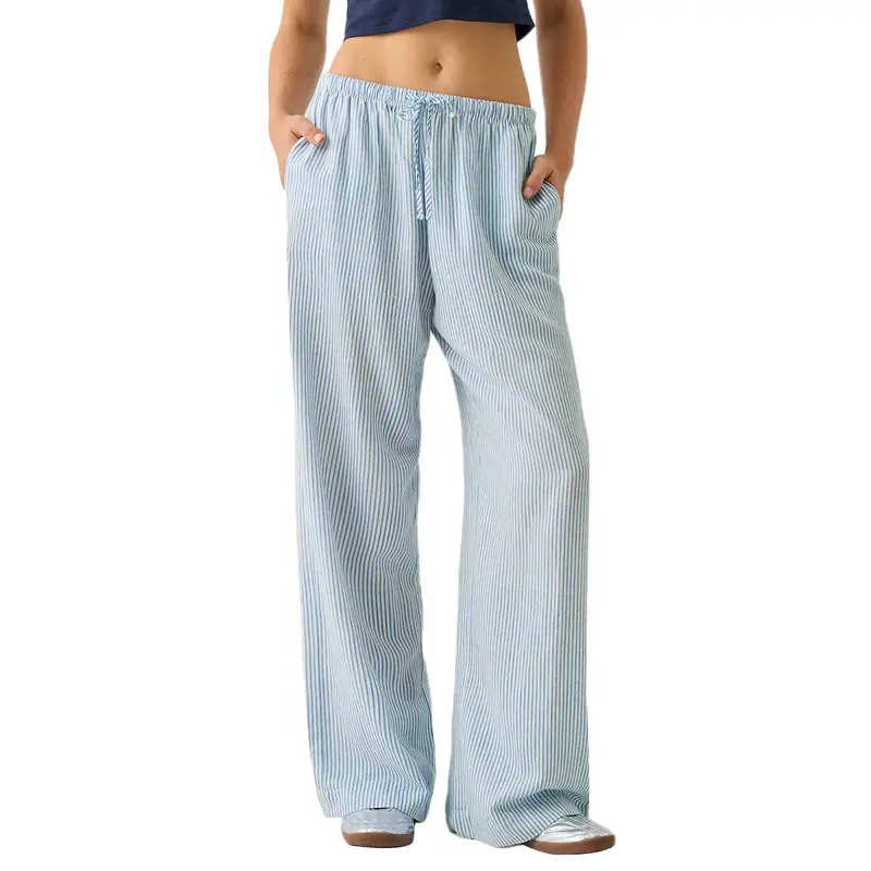Women Striped Pants, Elastic Waist Loose Trousers Streetwear Loungewear with Pockets brandylinenpants Casual Womenswear Bottom Comfort Underwear Casual Womenswear Light Matching