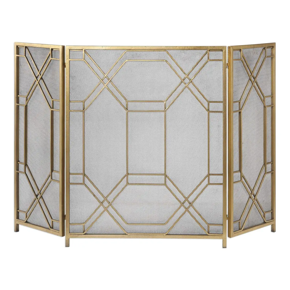 Gold Leaf Rosen Iron Freestanding Fireplace Screen - Indoor Furniture Room Divider, Interior Home Accessory for Space Separation, Furniture for Indoor Use