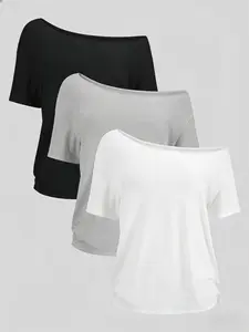 1pcs/3pcs Women's Solid Color Tee, Casual Basic Short Sleeve T-shirt for Daily Wear, Ladies Clothes for All Seasons, Womenswear