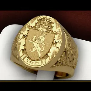 Crown Lion Carving 18k Gold Filled Royal Ring for Men Finger Bands Cool Masculine Trendy Jewelry Accessories Sizes 7-13