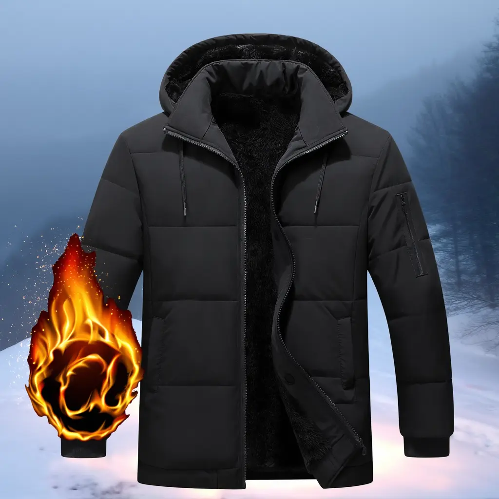 TJL Men's Winter Insulated Thick Cotton Coat, Zipper Style with Removable Cap, Casual Thick Cotton Coat for Warmth, Black, Gray, Dark Blue Outdoor Warmth Thick Top Coat