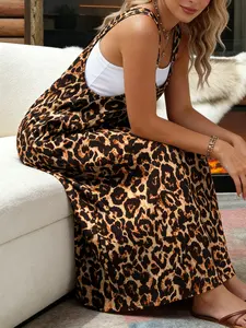 Plus Size Women's Strap Dress, Summer Casual Loose Leopard Print Maxi Dress, Comfortable and Stylish, Perfect for Daily Wear, Everyday