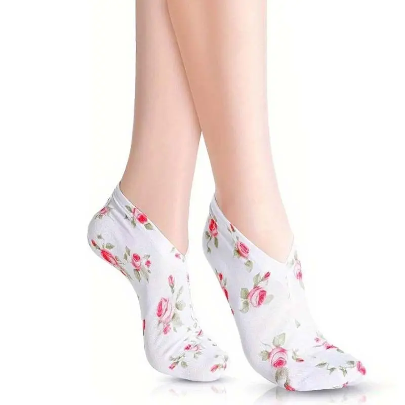 2/4pcs Moisturizing Socks - Intensive Overnight Hydration for Soft, Smooth Skin, Spa-Quality Cotton Socks for Dry Feet, Unisex Design for Women and Men, Pure White - Enhance Moisture Levels and Soothe Dry, Itchy Feet, Floral, Breathable