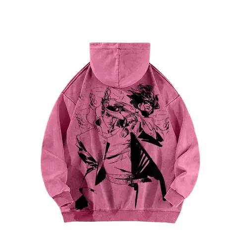 Jotaro Kujo and his Stand, Star Platinum, from JoJo's Bizarre Adventure - Long Sleeve Cotton Unisex Vintage Hoodie