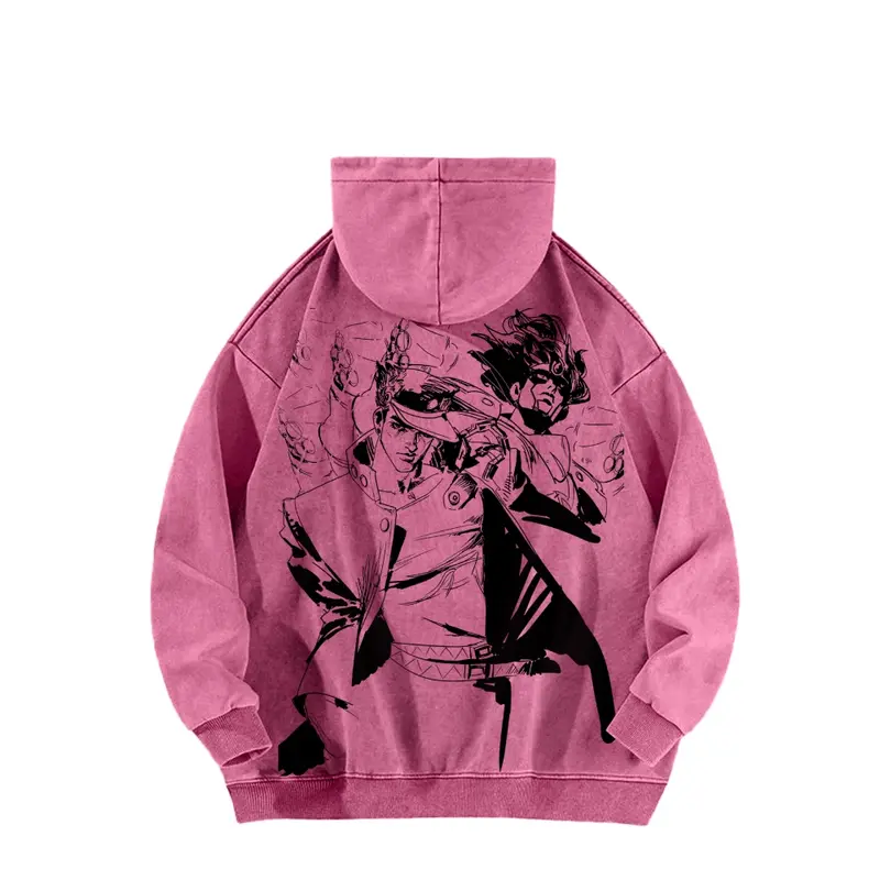 Jotaro Kujo and his Stand, Star Platinum, from JoJo's Bizarre Adventure - Long Sleeve Cotton Unisex Vintage Hoodie