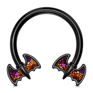 OUFER Halloween Bat Glitter Horseshoe Septum Ring 16G Gauge Sparkling Bat Design for Spooky Season Piercing Jewelry