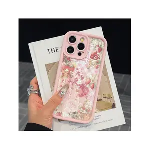 Strawberry & Flower Pattern Phone Case, Cute Phone Case, Decorative Phone Protector Cover Compatible With IPhone 11 12 13 14 15 Pro Max, Casing