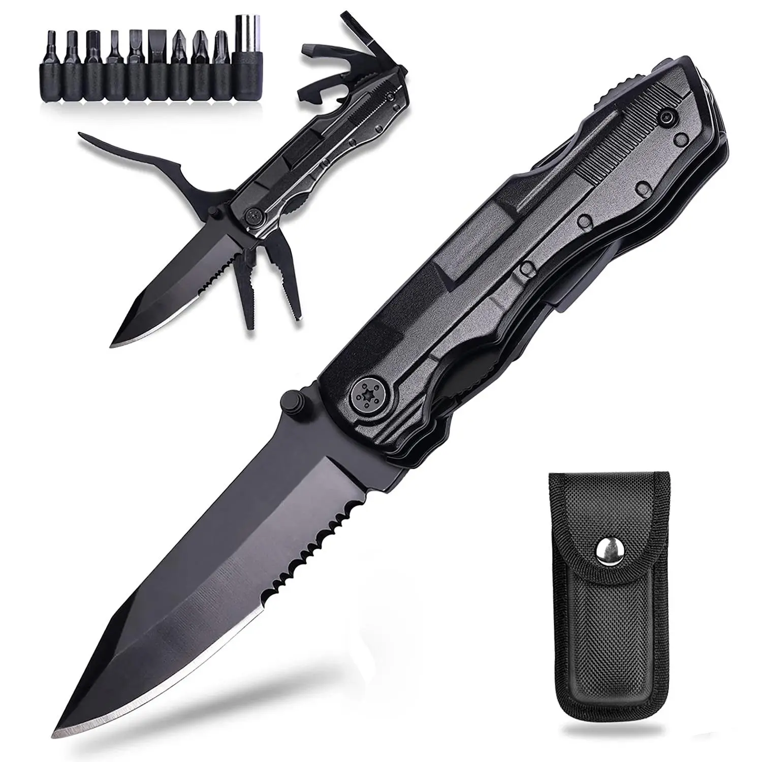 9 in 1 Pocket Knife, Multifunctional Folding Knife, Portable Multipurpose Knives, Portable Camping Knife with Screwdrivers, Pliers, Bottle Opener, Folding Knife for Outdoor Camping, Folding Multitool, Multi Use Knives