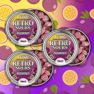 Iconic Candy Retro Sour Tins Hard Tangy Candy Passion Fruit Flavor 2.12oz Tin Classic Nostalgic Snack 3 pack