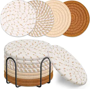 Absorbent Cotton Woven Drink Coasters Set of 8 - 4.3 in Minimalist Kitchenware for Living Room Table Decor