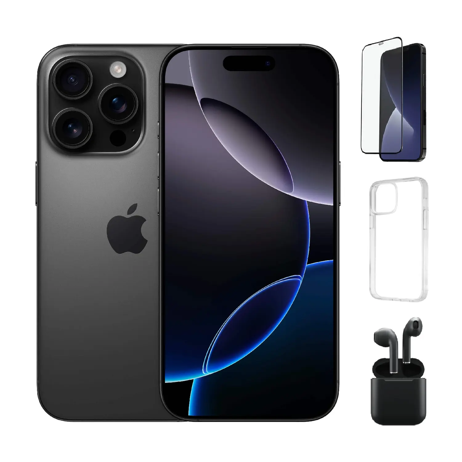 Refurbished Apple iPhone 16 Pro (Unlocked) A3083 Good Condition with Case, Wireless Earbuds,Tempered Glass Screen Protector & 1 Year Warranty