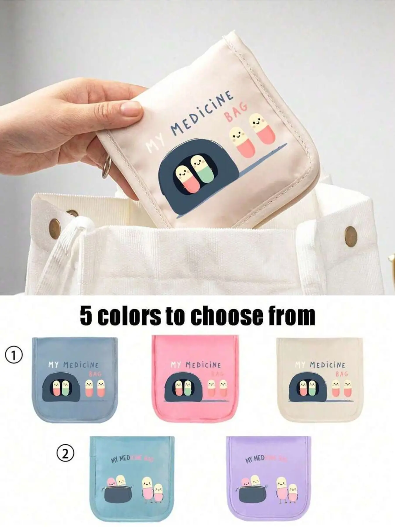 Portable Medicine Bag, Compact Pill Organizer & First - Aid Pouch,Theme Medicine Bag With Pills,Tablets And "My Medicane Bag" Pattern Printing,Travel - Friendly Medication Storage For Daily/Outdoor/Travel