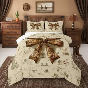 Brown Bowknot Comforter Set,| Coquette Decor Bohemian Bedding Set,Western Cowboy Down Comforter Hippie Pastoral Style Quilt Soft Warm Bedroom Decor,