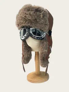 Unisex Winter Flight Cap, Large Size, Warm Fur Ear Flaps, Suitable for Fishing, Camping, Skiing with Goggles, Adjustable Hat