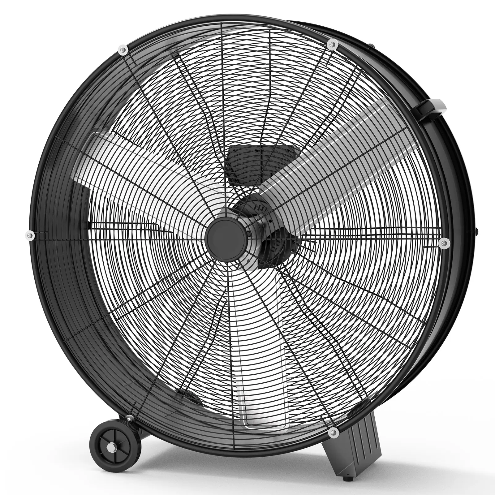 30 Inch Industrial Drum Fan, 3-Speed High Velocity Floor Fan, Heavy Duty Metal Air Circulator with Caster Handle for Patios, Warehouses, Commercial, Factories and Workshops, Fans